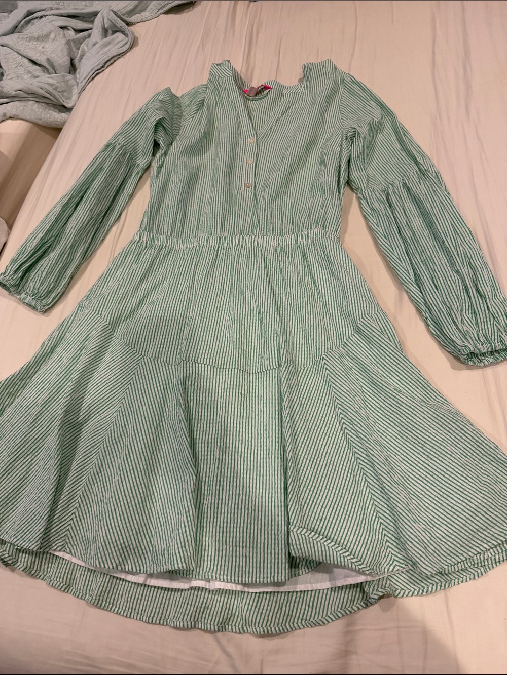 Lilly Pulitzer Mint and White Striped Long-Sleeve Tiered Dress